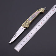 Principessa Pesca Handmade Shell Inlaid Folding Knife High Quality Sharp Brass Portable Keychain Mini Knife