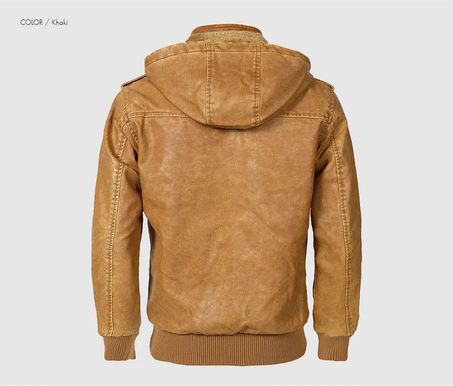 Woodsman PU Leather Jacket Cashmere Fleece Lined Hoodies