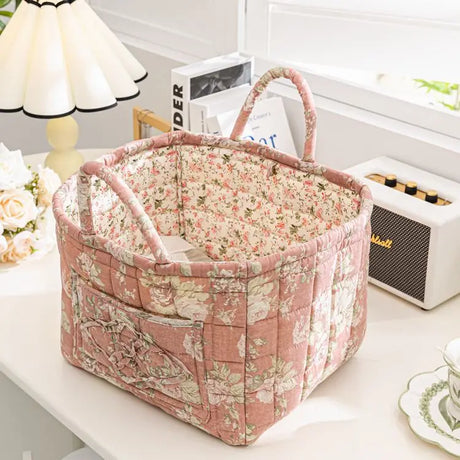 Floral Quilted Fabric Storage Bins with Handles Multi-Compartment Organiser William Morris