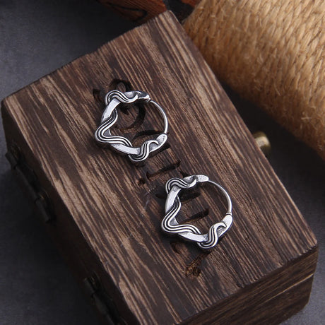 Vikings Tendril Stainless Steel Huggie Hoop Earrings for Men with Wooden Box