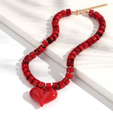 Chunky Acrylic Heart Pendant Beaded Choker Necklaces