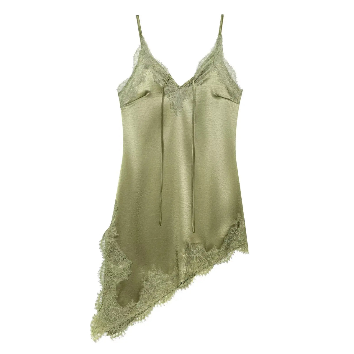 Y2k Asymmetrical Spliced Lace Satin Slip Long Camisole Top Layering Dress Side Slit Hem