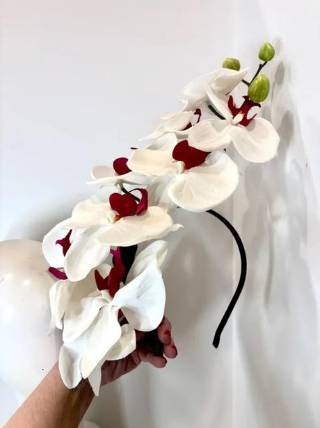 Handcrafted Large Realistic Orchid Statement Headpiece Floral Headband for Weddings Races Photoshoots