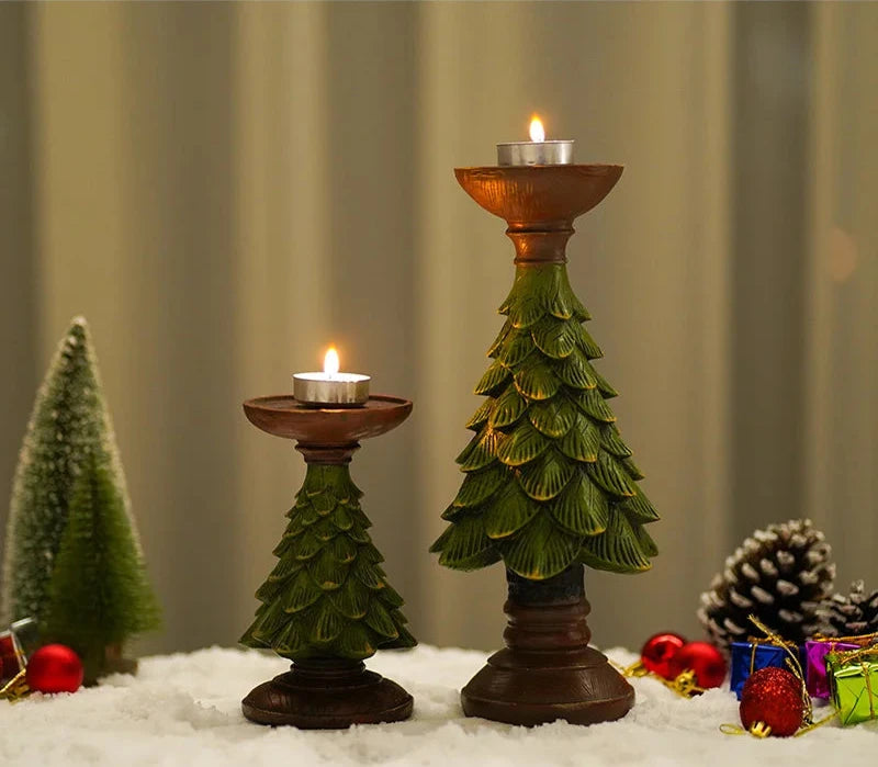 Resin Vintage Christmas Tree Candlestick Holders