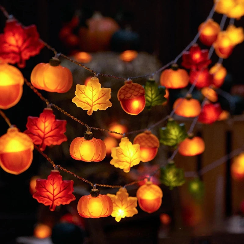 1.5/3m Halloween LED Pumpkin Nut Maple Leaf String Lights Party Decoration