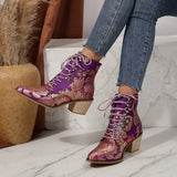 Purple and Golden Marie Antoinette Handmade Embroidered Ankle Boots