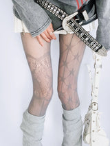 AB Design Coffee Tights Punk Fishnet Stockings Gothic Lolita Lace Five-pointed Star Print Mesh Pantyhose