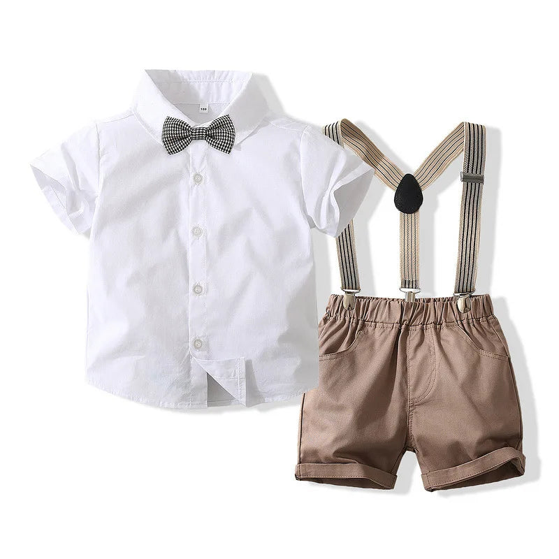 Summer Boys Shorts Suit Toddler Boys Formal Suspender Bowtie Trousers Suit 2-8 Years