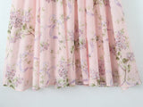 Ceony's Pink Floral Backless Halter Neck Dress