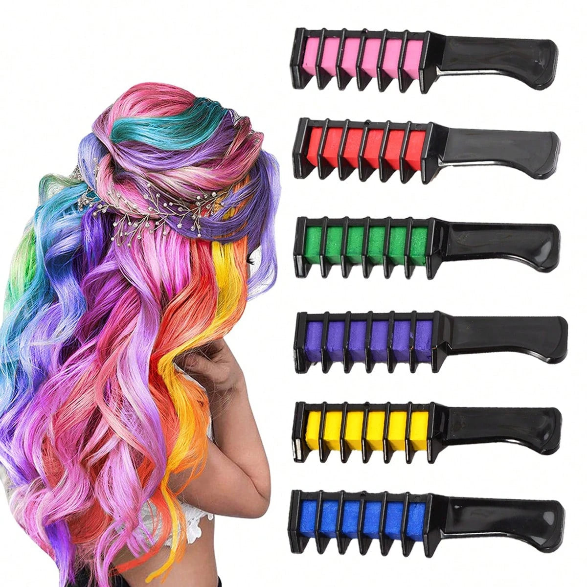 Sets of 6 Hair Chalk Combs Temporary Hair Colour Washable Hair Dye