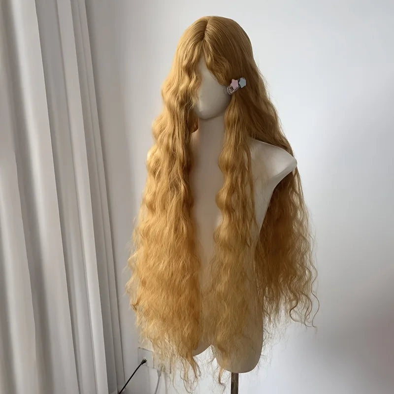 One Meter Long Golden Wool Synthetic Wig Fluffy Long Curly Hair Wig