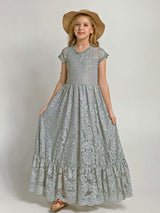 Girls Flower Girl Dress Lace Cotton Maxi Dresses