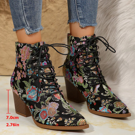 New Marie Antoinette Handmade Embroidered Ankle Boots