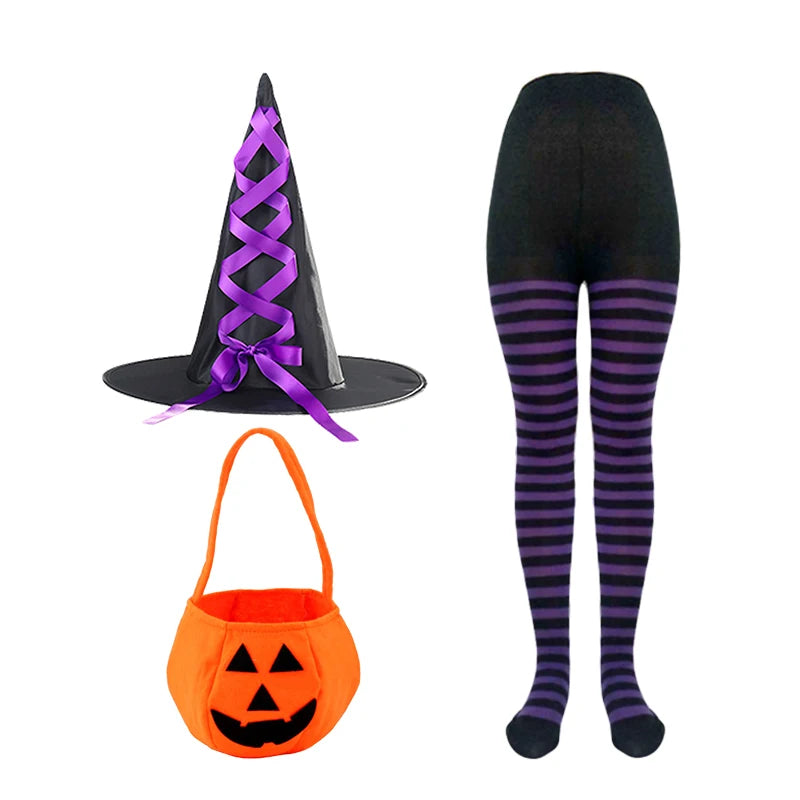 Halloween Bat Cosplay Purple Orange Witch Dress for Girls Children's Costumes