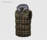 Woodsman Cotton Plaid Hooded Puffer Vest Jacket Thick Warm Winter Plaid Sleeveless Coat
