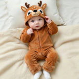 Baby Reindeer Costume Toddler Girls Boy Cute Plush Zipper Deer Hooded Romper for Christmas