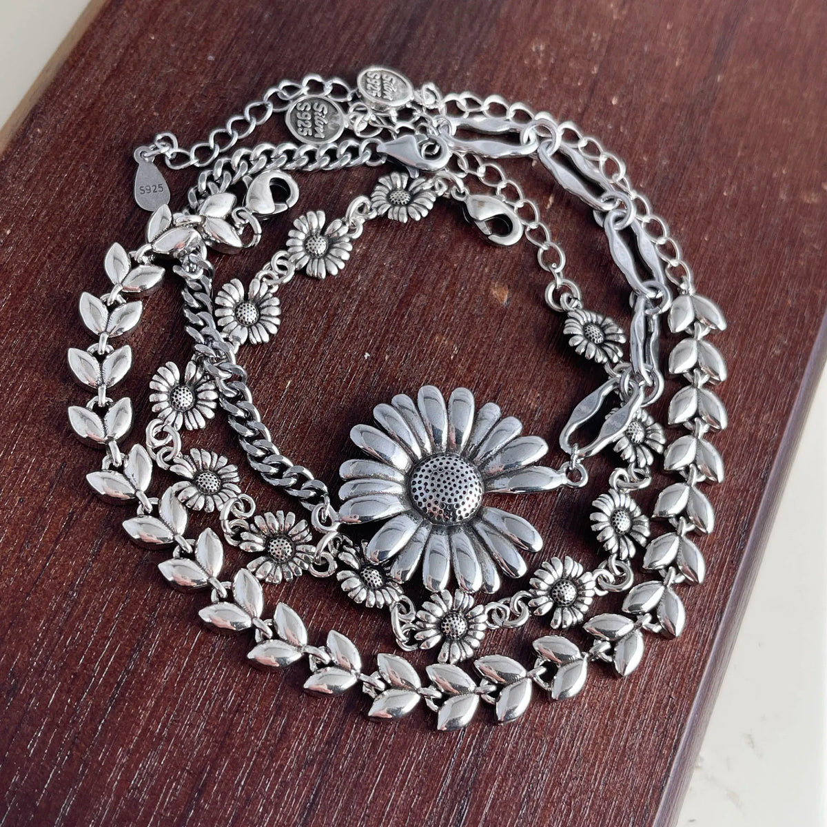 Flower Chain 925 Sterling Silver Metal Bracelets