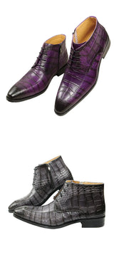 Gator Boots Pointed Toe Mens Genuine Leather Shoes White Purple Green