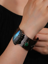 Medieval Cosplay Labradorite Stone Wrist Cuff Bangle Copper Plating Adjustable Bracelet
