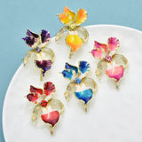 Enamel Orchid Flower Brooches