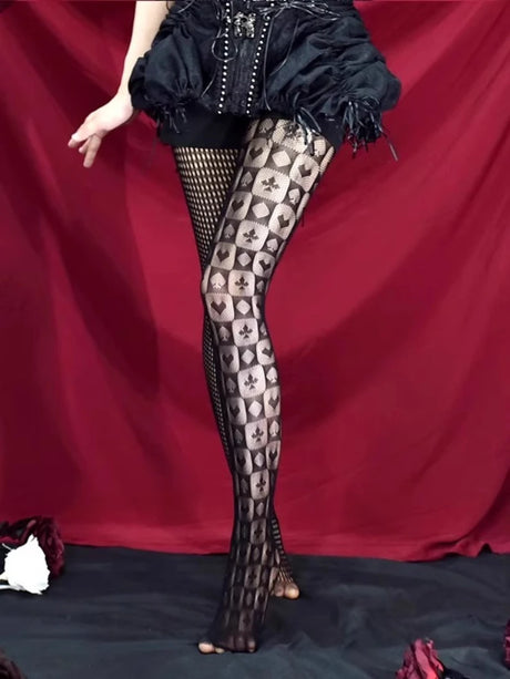 Gothic Dark Punk Pantyhose Goth Lolita Striped AB Asymmetric Fishnet Tights