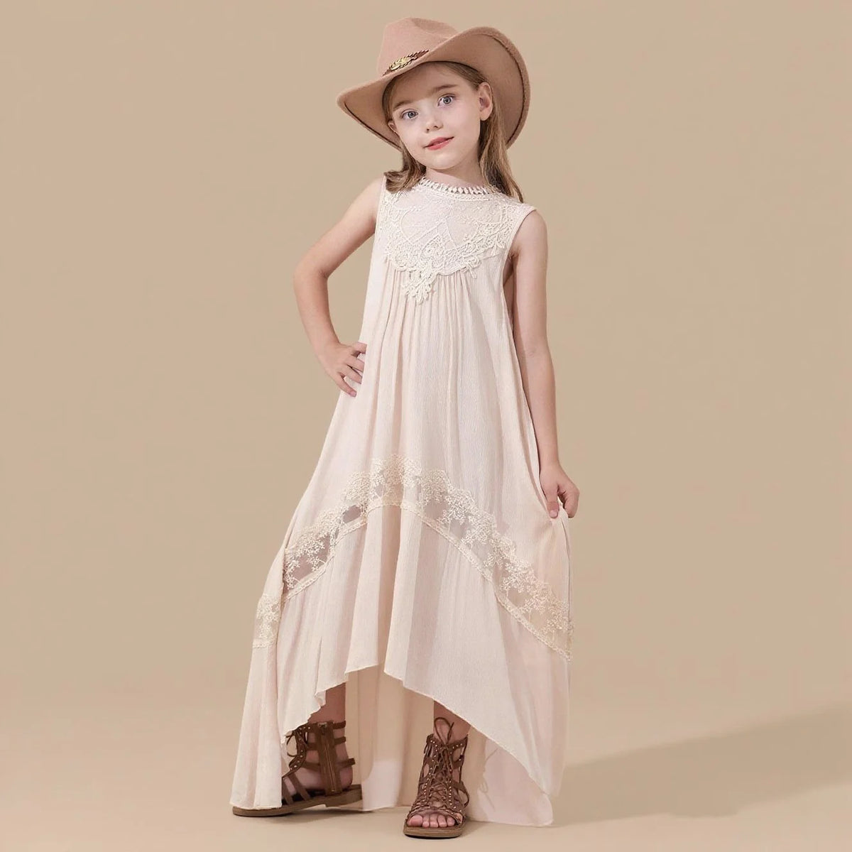 Summer Girls' Sleeveless Embroidered Trailing Skirt Photoshoot Worthy Maxi Dress