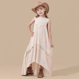 Summer Girls' Sleeveless Embroidered Trailing Skirt Photoshoot Worthy Maxi Dress