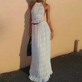 Summer's Ruched Halter Cami Tops + Maxi Skirt 2 Piece Set