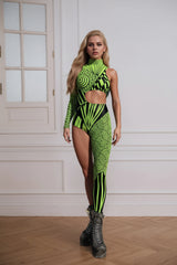 Asymmetrical Women Cyberpunk  Bodysuit Costume Colourful Jumpsuit Cosplay Halloween Party Performance Suit