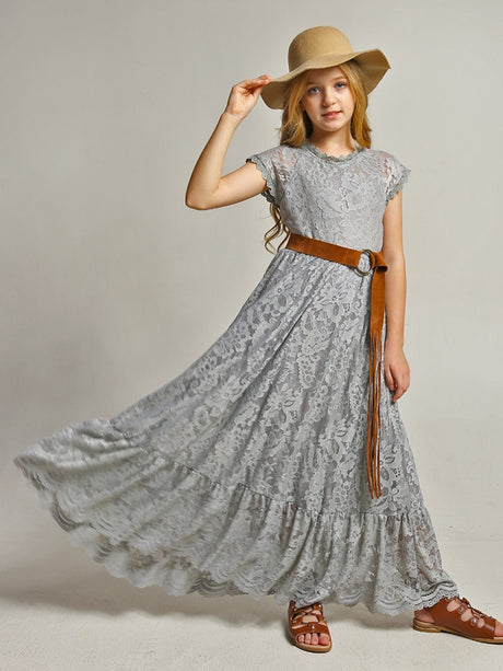 Girls Maxi Lace Chiffon Photoshoot Dresses For 3-15 Years