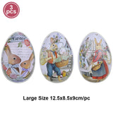 3 or 6 Large Medium Small Easter Eggs Bunny Pattern Metal Egg Shaped Candy Gift Box Easter Decoration
