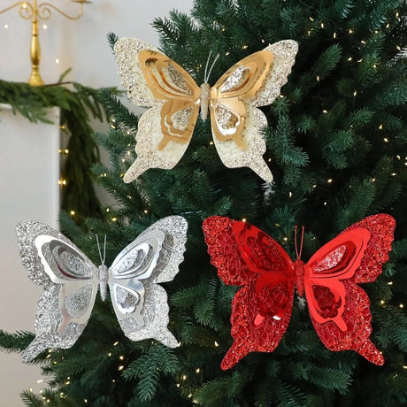 Glitter Christmas Butterfly Ornaments with Clips