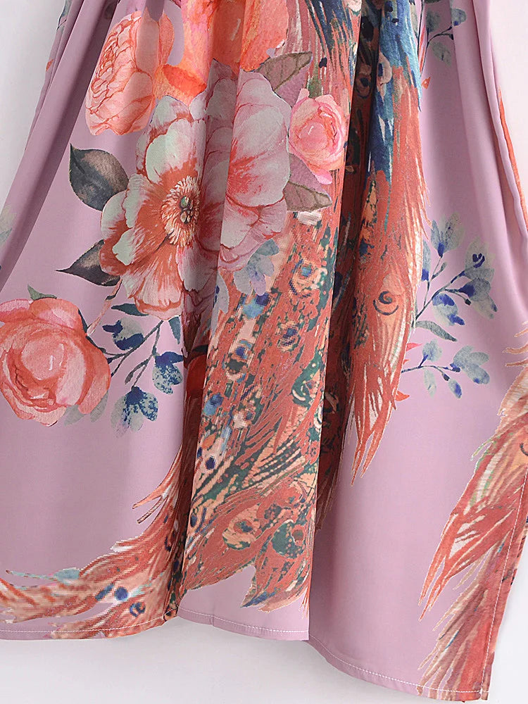 Peacock Floral Print Boho Kimono Cover-ups