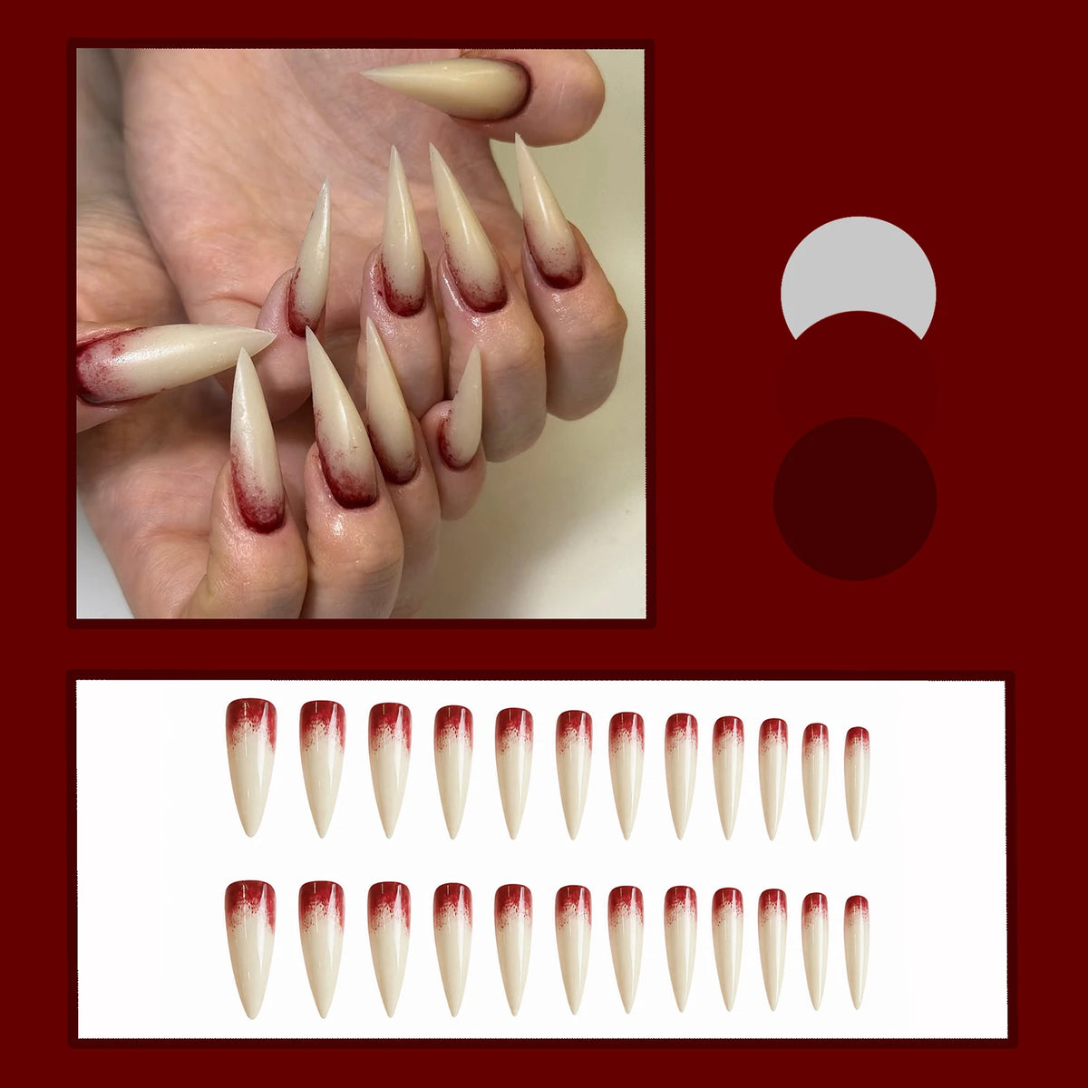 Halloween Blood Stained Bone Long Pointed Claw Press On Nails Acrylic 24pcs