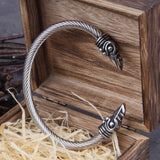Stainless Steel Nordic Viking Norse Raven Cuff Bangle Mens Gift with Wooden Box