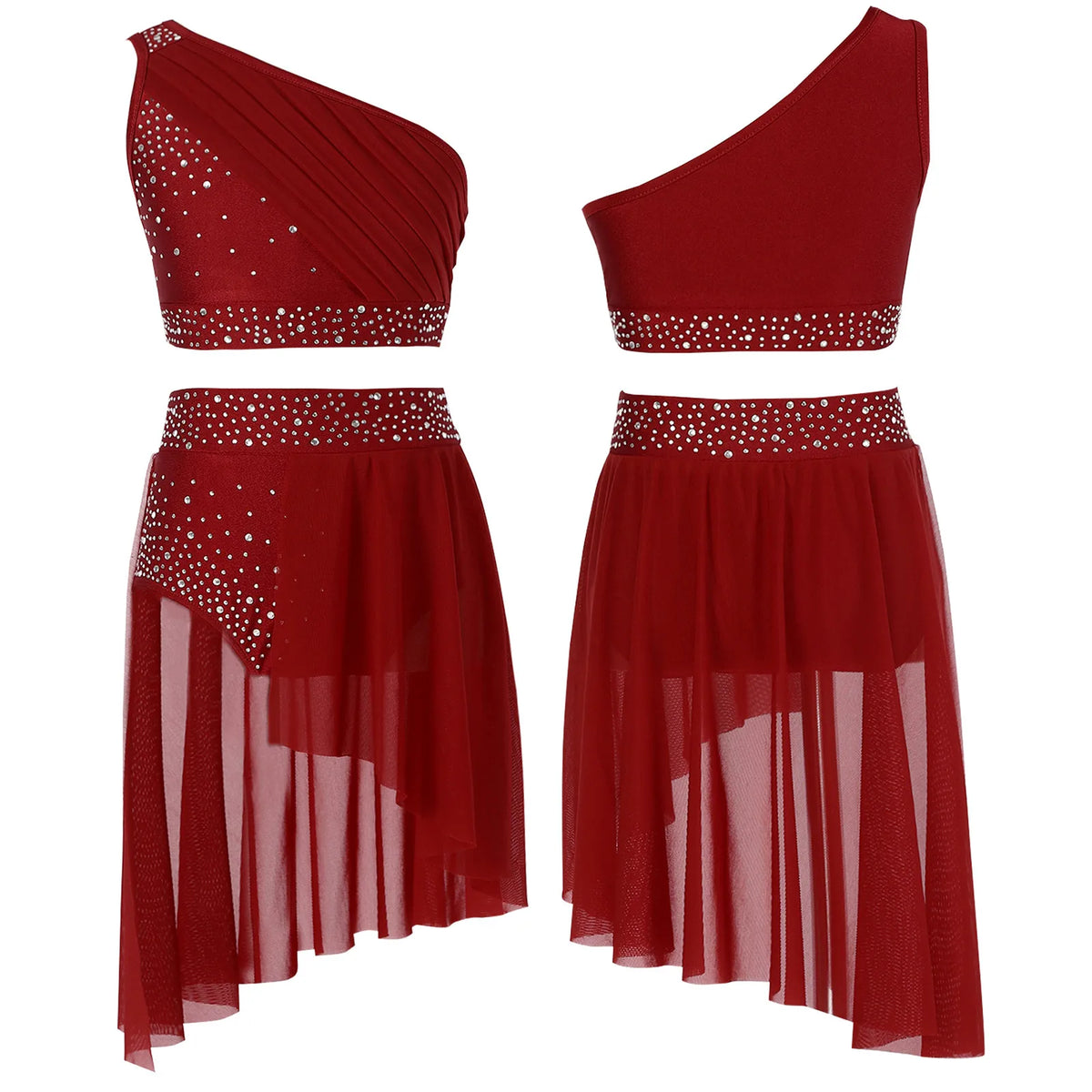 Girls Dance One Shoulder Crop Top Wrap Tutu Skirt Set