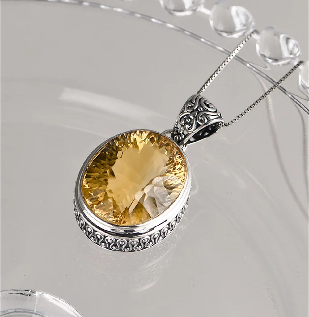 The Eye of Persuasion S925 Sterling Silver Pendant Natural Yellow Crystal