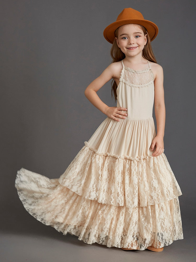 Girls Maxi Lace Chiffon Photoshoot Dresses For 3-15 Years
