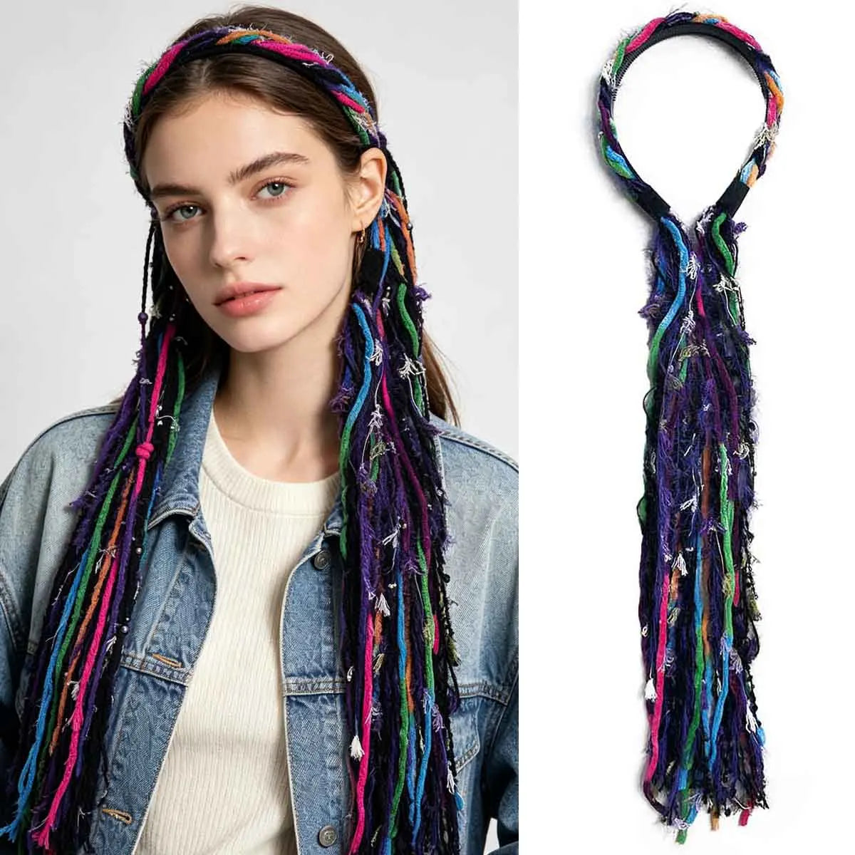 Synthetic Handmade Boho Yarn Tassel Dreadlock  Braids Headband