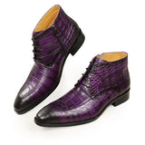Gator Boots Pointed Toe Mens Genuine Leather Shoes White Purple Green