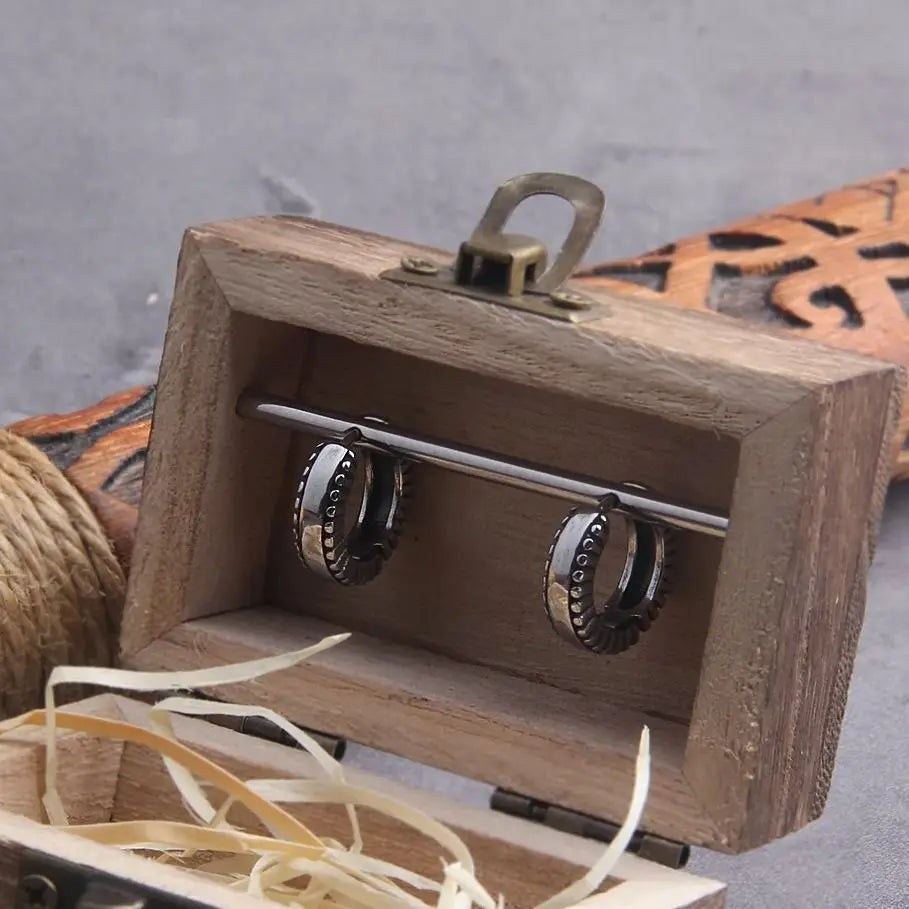Loop Stainless Steel Huggie Hoop Earrings for Men with Wooden Box