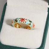 Vintage Boho Colourful Enamel Flower Rings