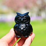 Natural Obsidian Owl Figurine Hand-Carved Stone Statue Decor Ornament Gift Idea