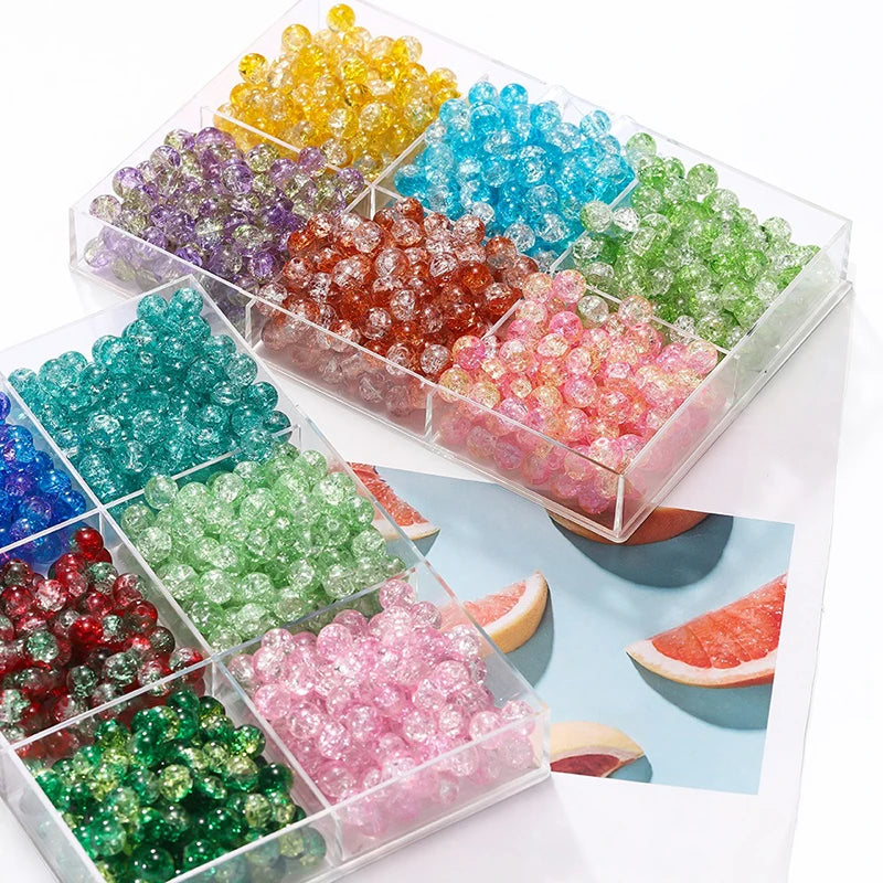 4 6 8 10mm Cracked Crystal Beads Dual Colour Glass Beads for Jewellery Making DIY