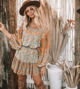 Sayra's Boho Sunshine Yellow Floral Print Long Sleeve Blouse Shirt