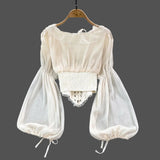 French Court Blouse Chiffon Lace Lace-up Top