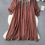 Olive's Embroidered Long Sleeve Shirt Dress