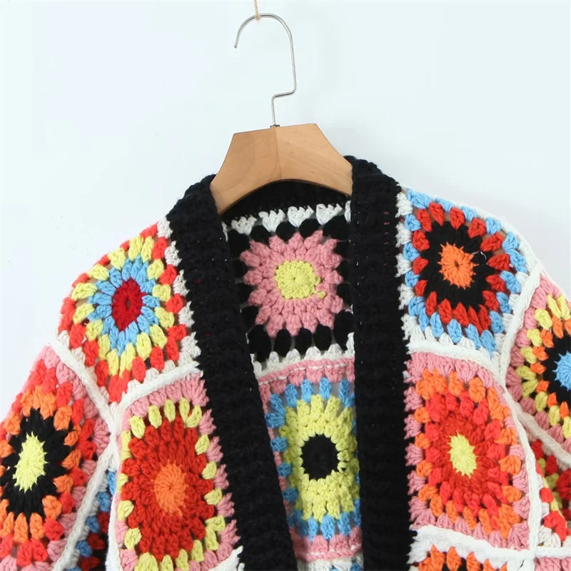 Gam Gam Granny Squares Knit Buttonless Cardigans