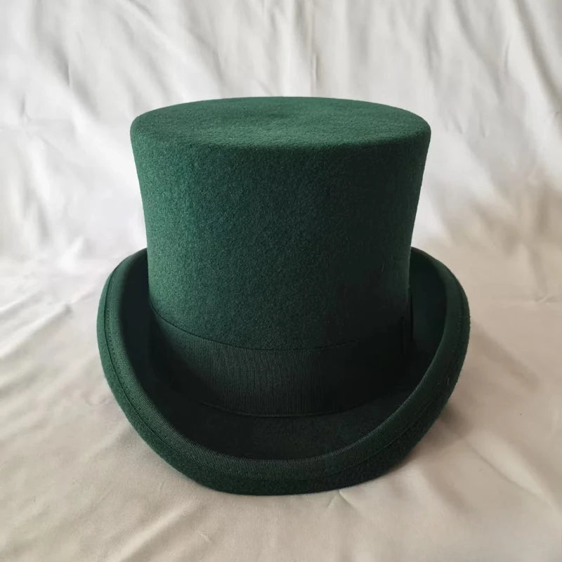 100% Wool Flat Top Hats Solid Colours Wide Ribbon Magician Performance Hat