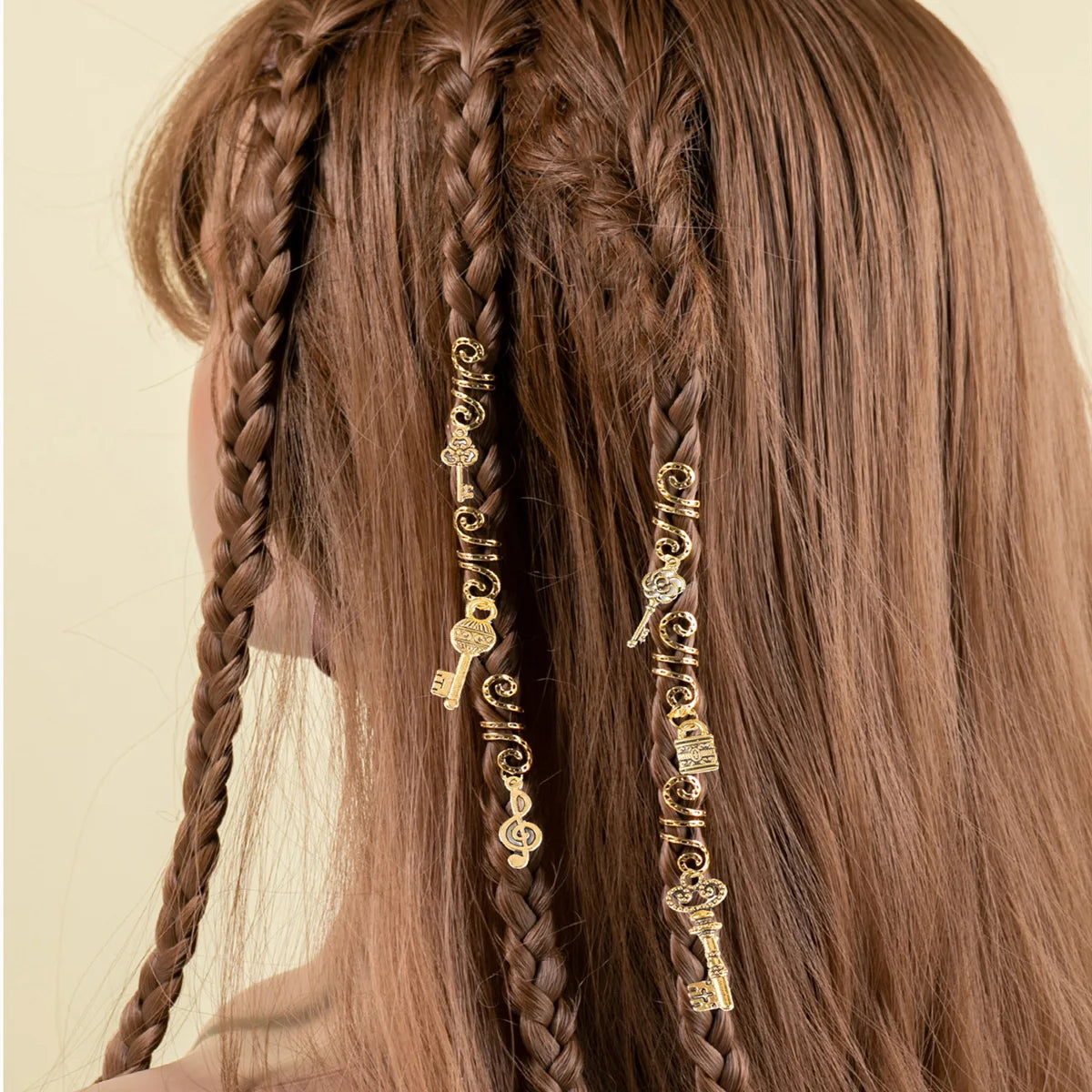 6pcs/set Gold Hair Braid Rings Dreadlock Beads Cuff Clips